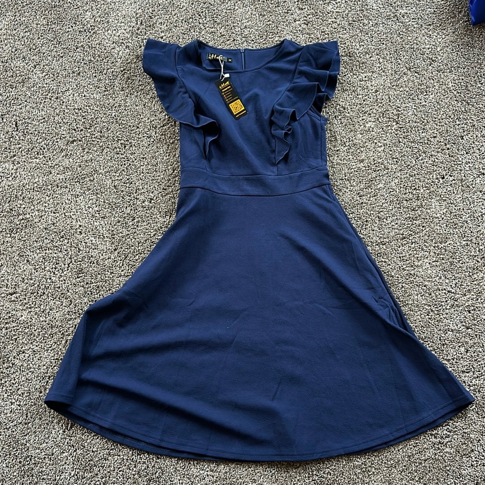 iHot Women’s Blue Ruffle Dress Size M